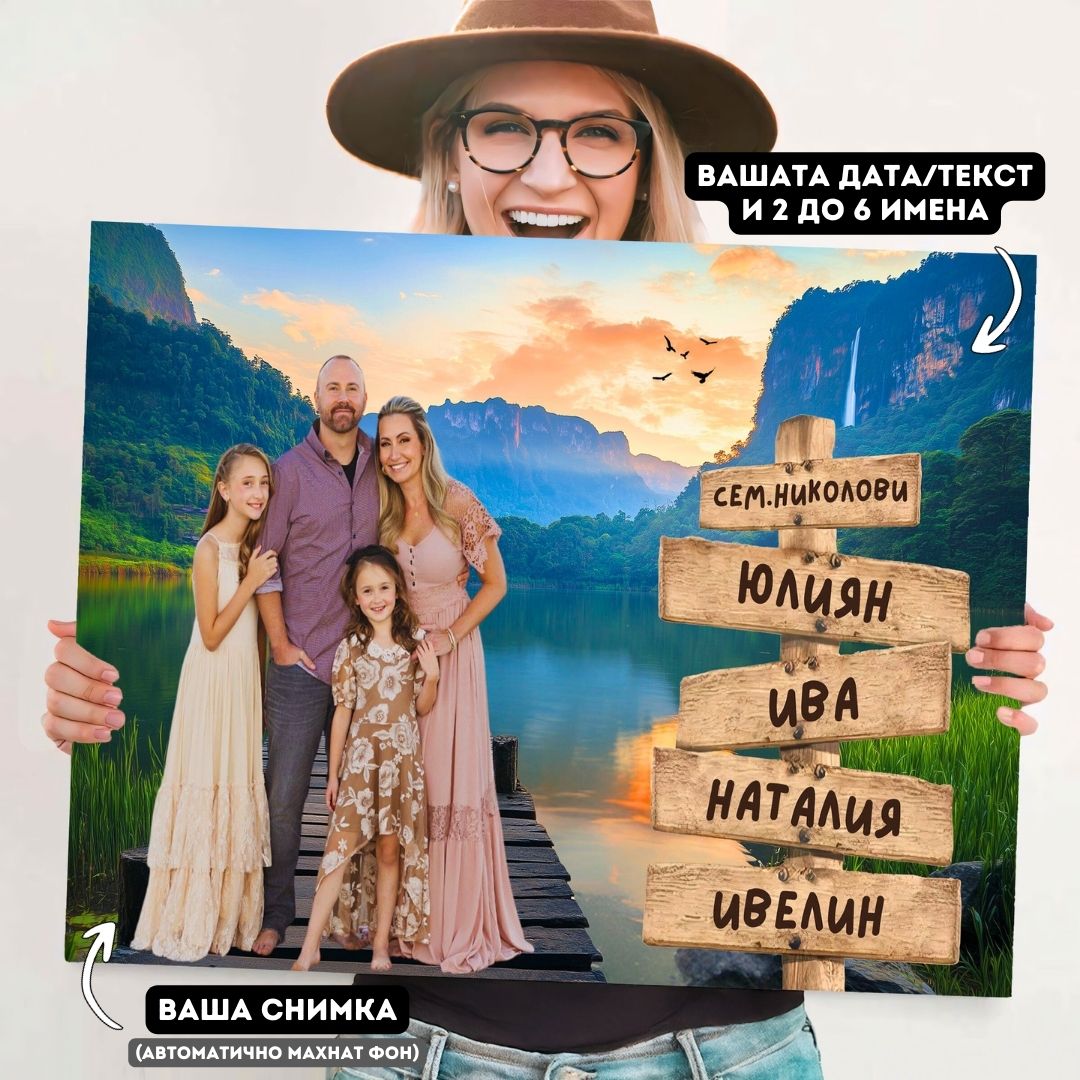 Картина Море/Планина с Ваша Снимка и 2-6 Имена