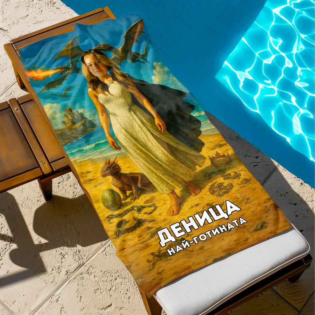 Драконовата Кралица - Плажна Хавлия с Лицето ти