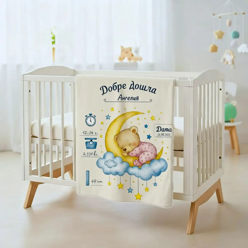 Одеялце "Добре дошъл/ла" с Име, Ръст, тегло и дата