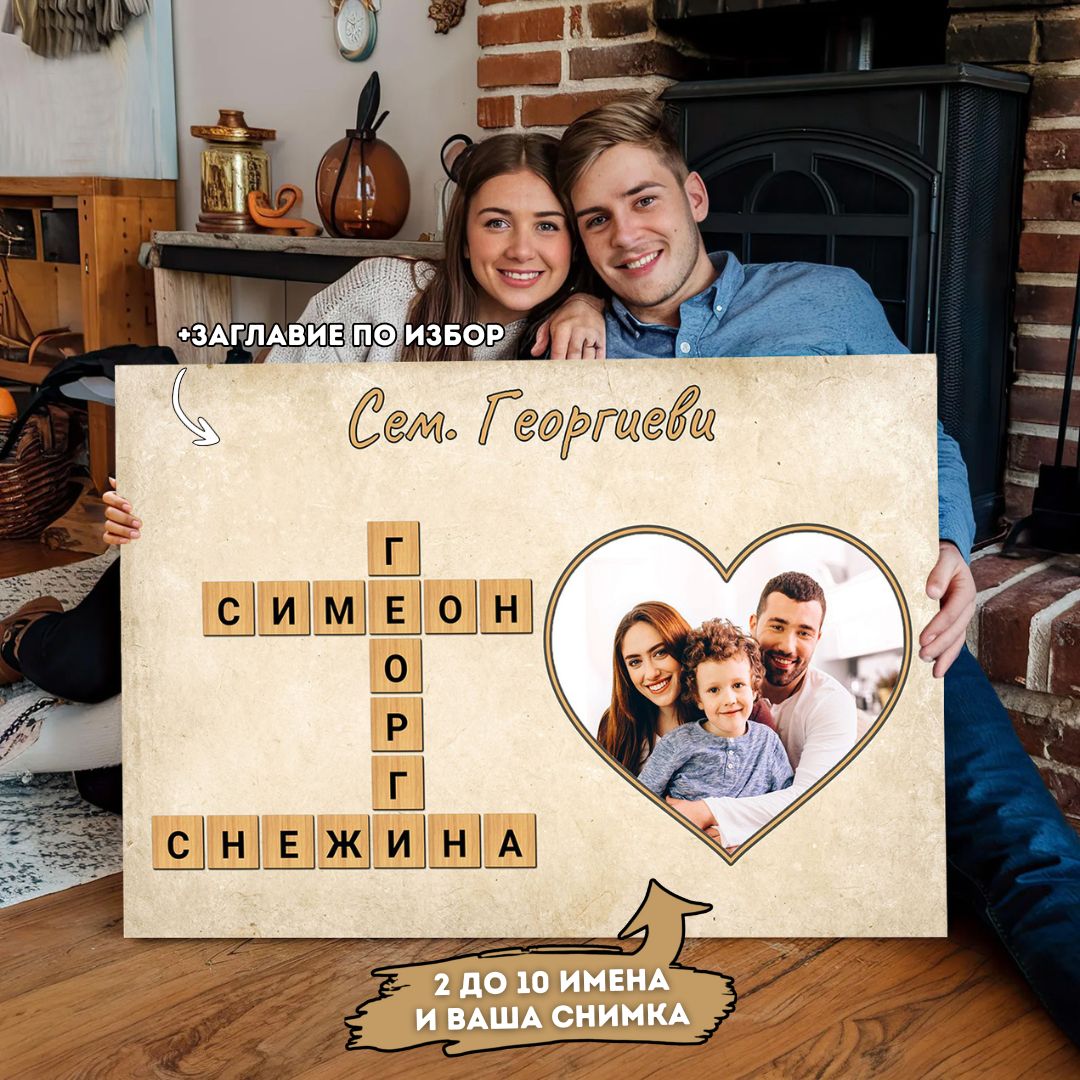 Картина 'Семейна Кръстословица' | Ваша Снимка и 2-10 Имена