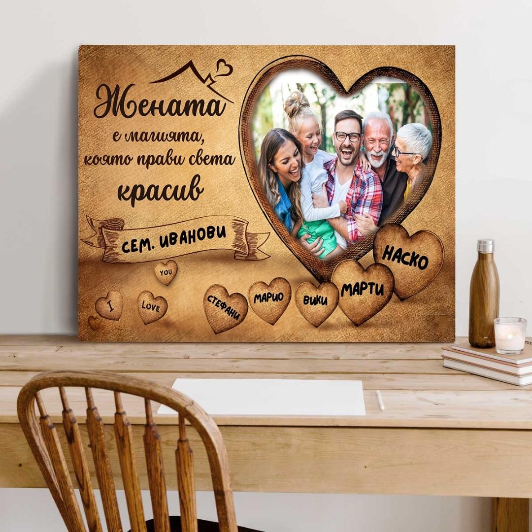 "Жената в Моето Сърце" | С Ваша Снимка и 2-6 Имена