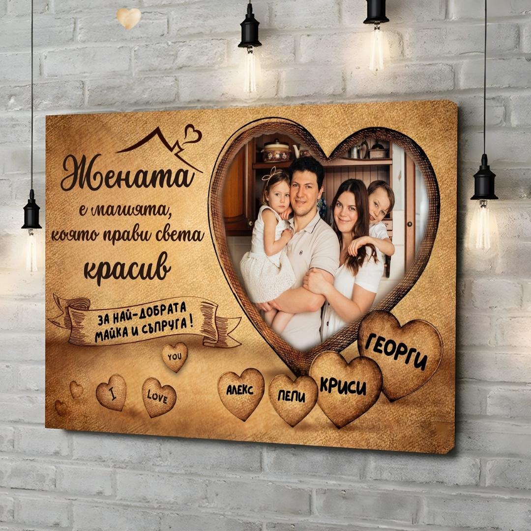 "Жената в Моето Сърце" | С Ваша Снимка и 2-6 Имена
