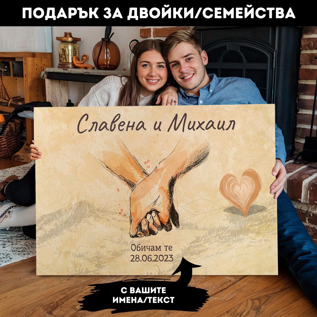 Картина с 2-5 Ръце и Имена - За Двойки/Семейства