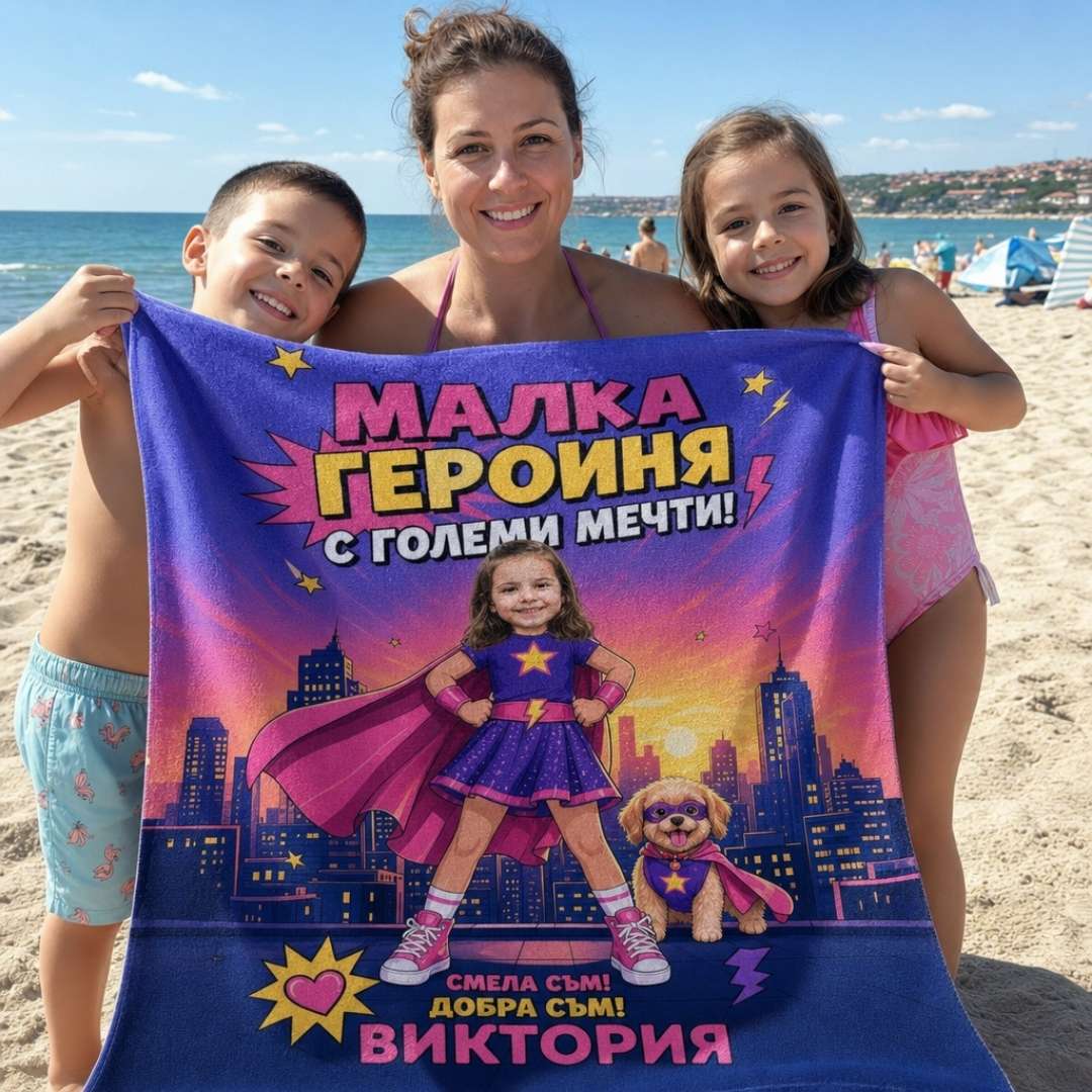 Малката Героиня - Детска Хавлия с Лицето им