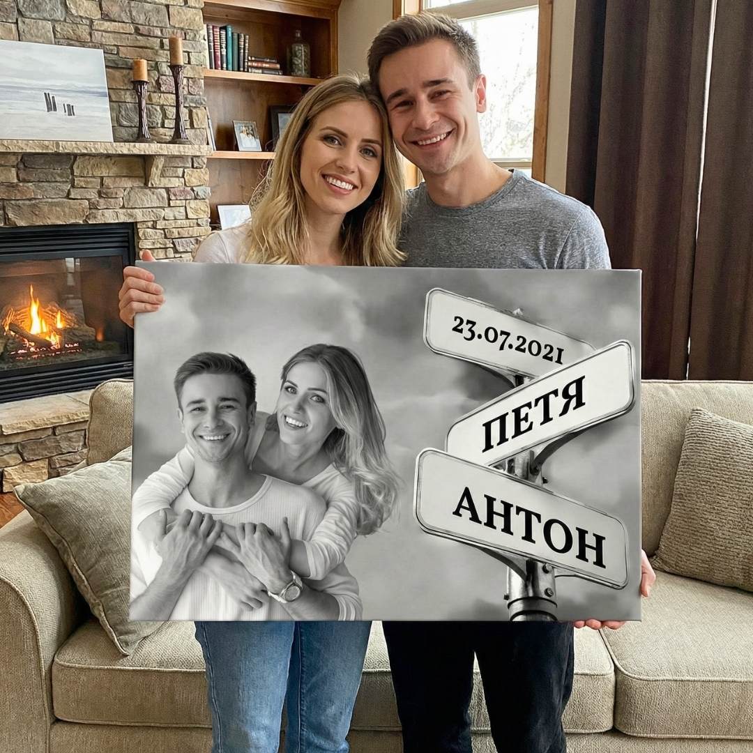 Картина Любов с Ваша Снимка и Табели с Имена