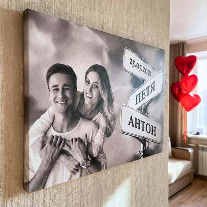 Картина Любов с Ваша Снимка и Табели с Имена