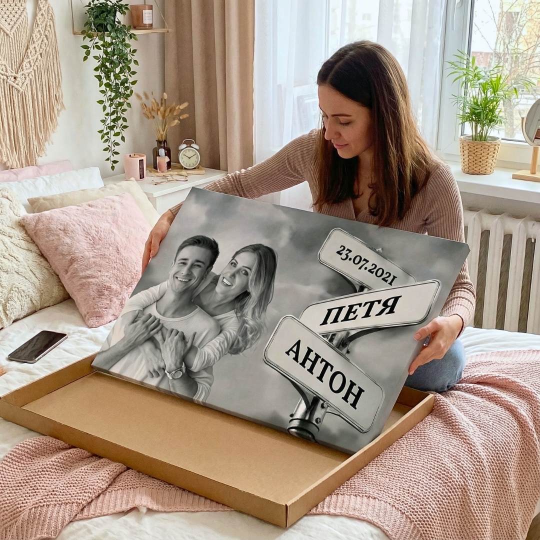 Картина Любов с Ваша Снимка и Табели с Имена