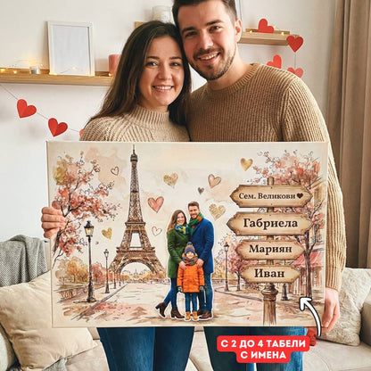 картина Париж с Айфеловата Кула | с Ваша Снимка (2-4 Имена)