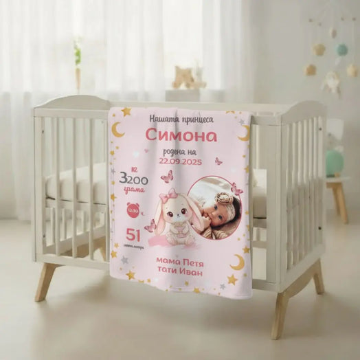 Одеялце за Момиченце със Снимка, Име, Ръст, тегло и дата