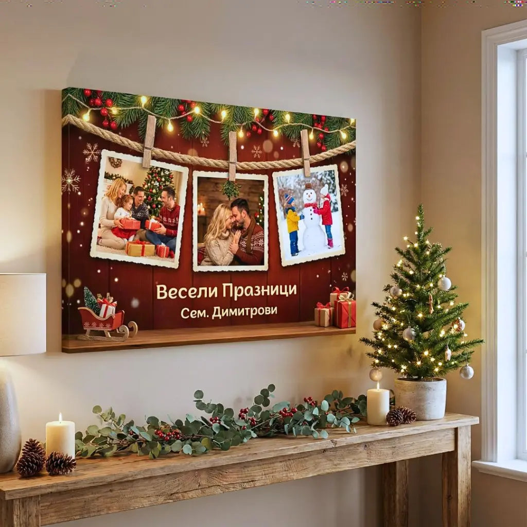 Картина с 3 Ваши Снимки за Коледа