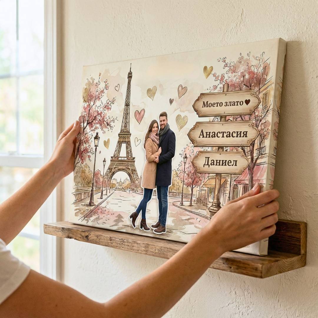 картина Париж с Айфеловата Кула | с Ваша Снимка (2-4 Имена)