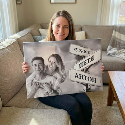 Картина Любов с Ваша Снимка и Табели с Имена