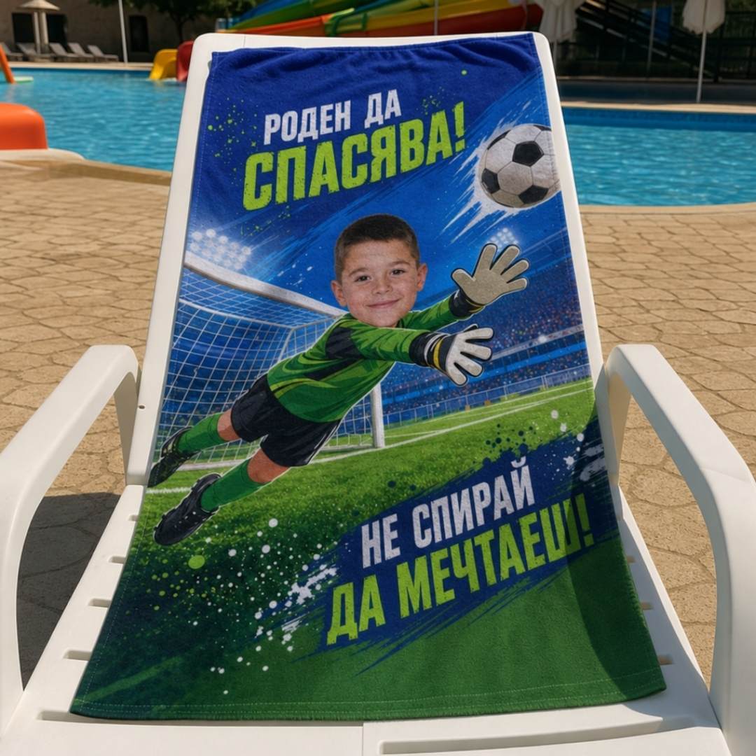 Малкият Вратар – детска плажна хавлия със снимка