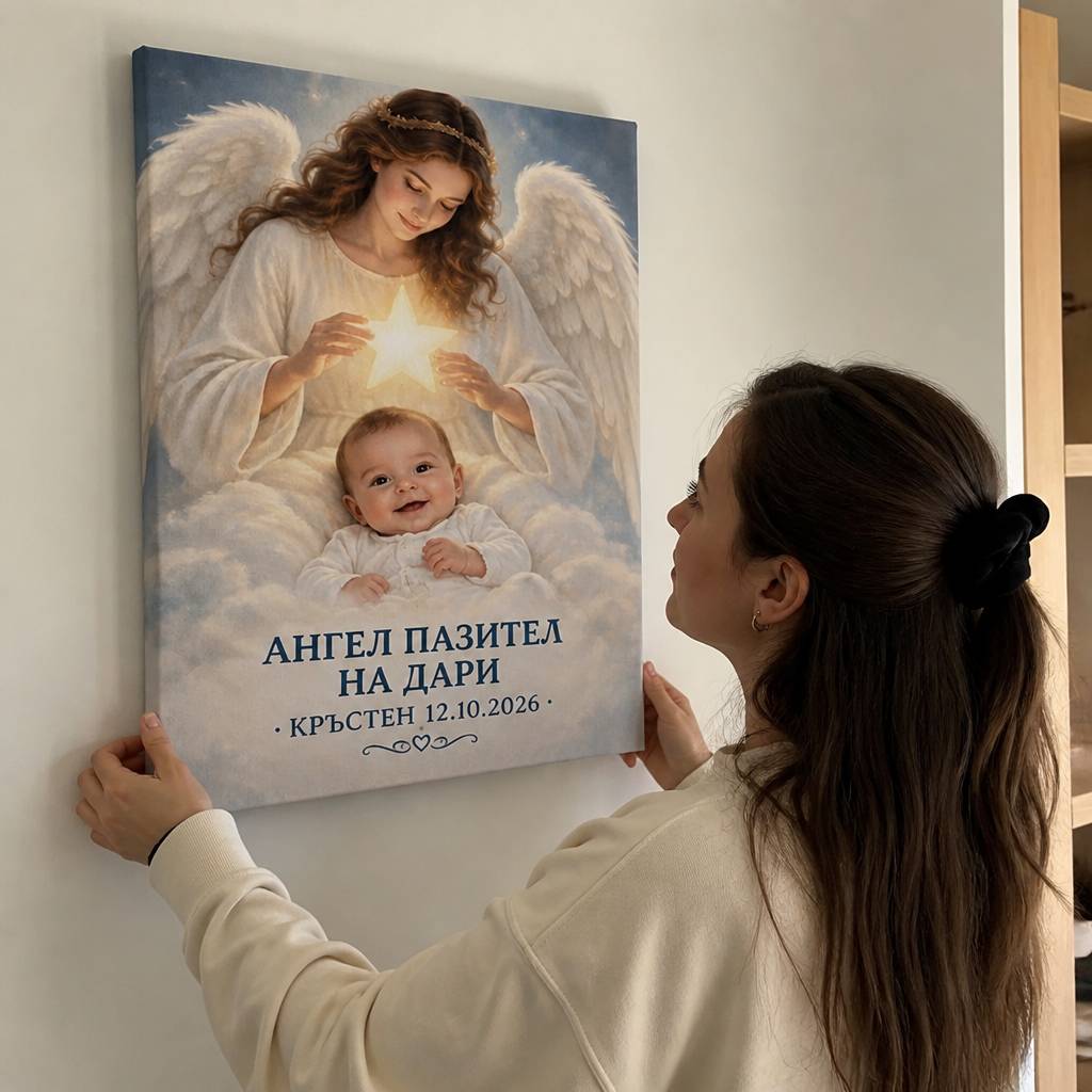 Ангел Пазител | Персонализирана Картина с Ваша Снимка и Текст