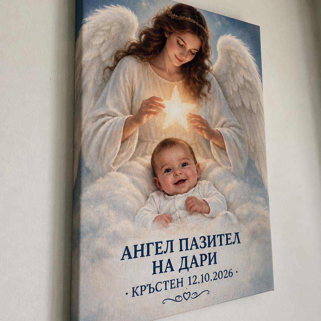 Ангел Пазител | Персонализирана Картина с Ваша Снимка и Текст