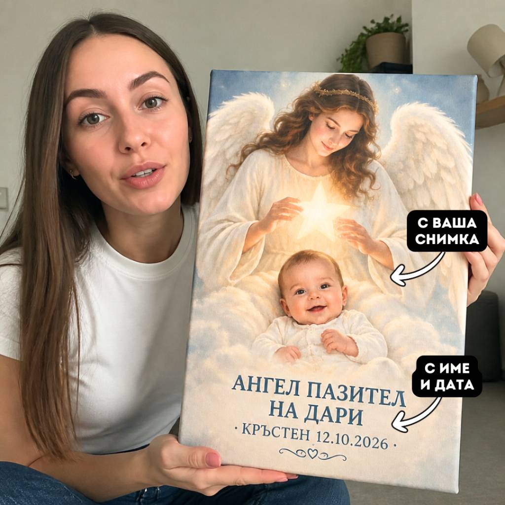 Ангел Пазител | Персонализирана Картина с Ваша Снимка и Текст
