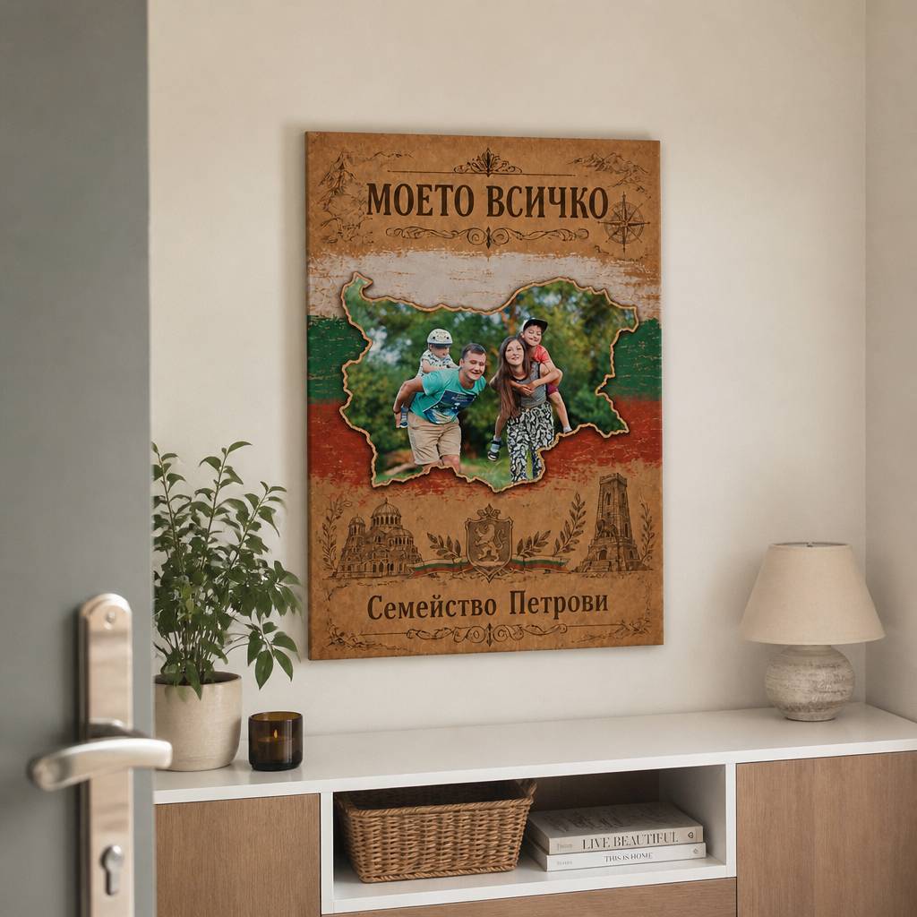 Семейство с Български Дух | Картина с Трибагреник и Снимка