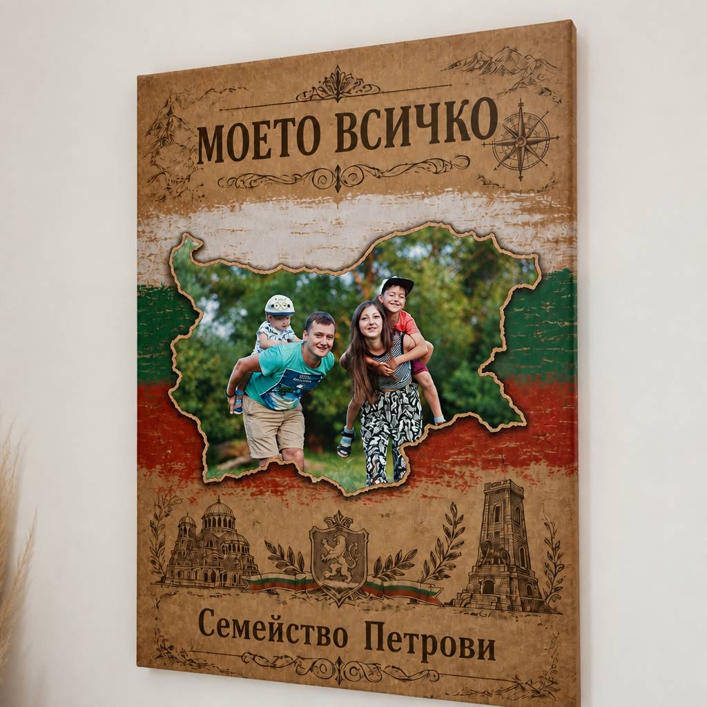 Семейство с Български Дух | Картина с Трибагреник и Снимка