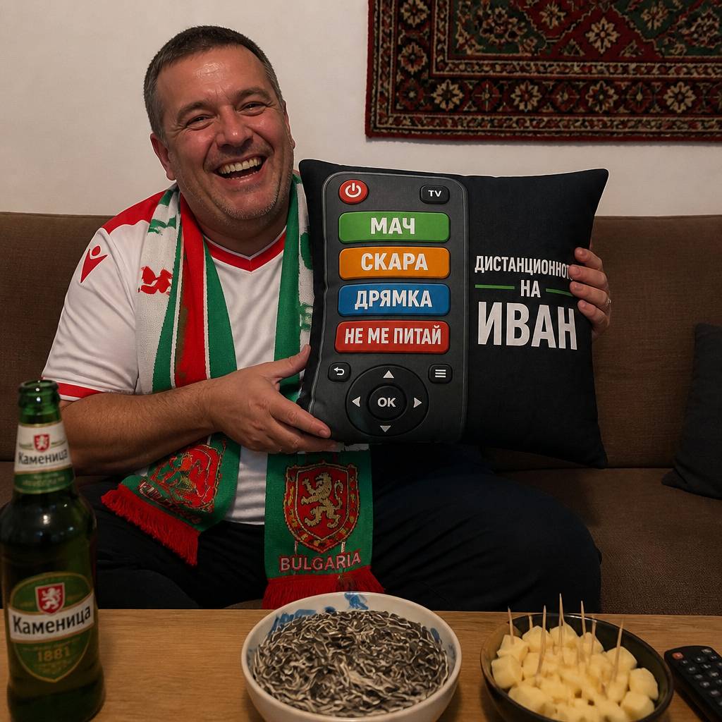 „Дистанционното на…" - Персонализирана възглавница с име