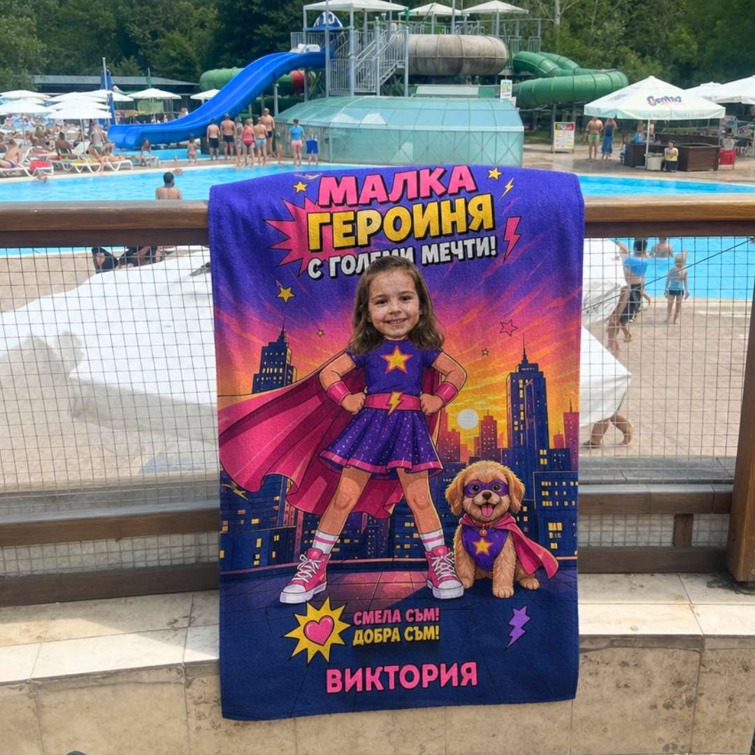 Малката Героиня - Детска Хавлия с Лицето им