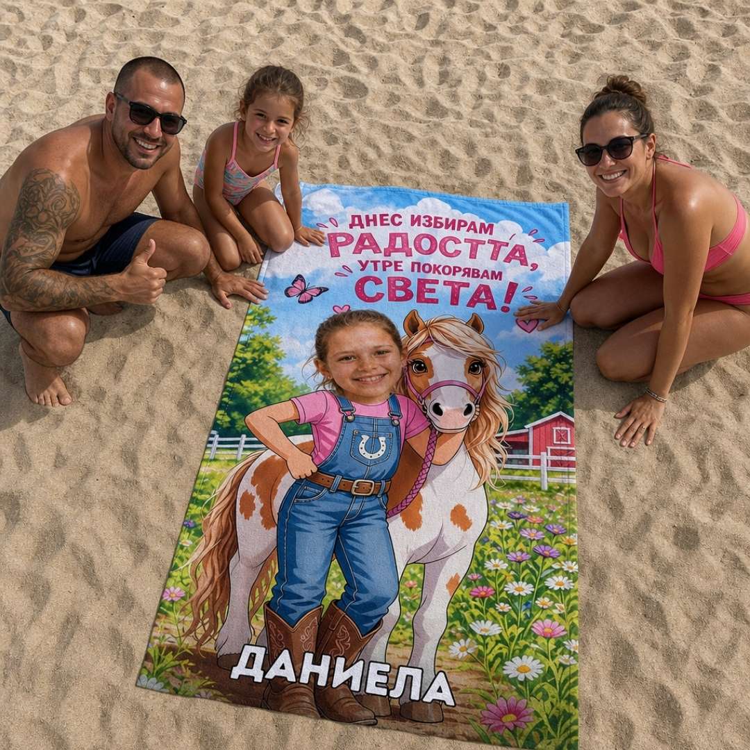 Малката Ездачка - Детска Хавлия с Лицето им
