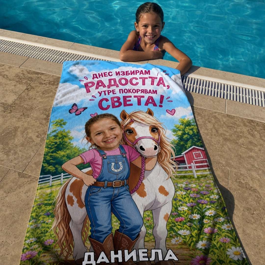 Малката Ездачка - Детска Хавлия с Лицето им