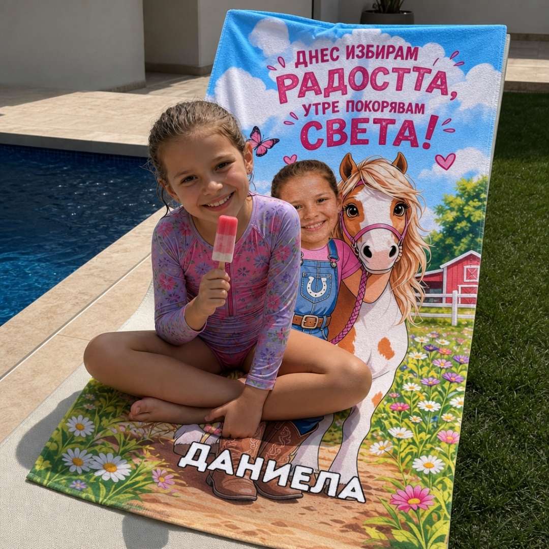 Малката Ездачка - Детска Хавлия с Лицето им