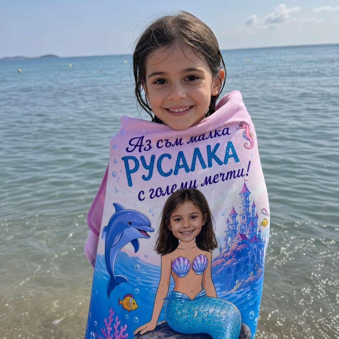 Малката Русалка - Детска Хавлия с Лицето им