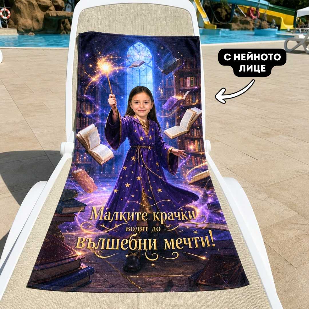 Малката Вълшебница – детска плажна хавлия със снимка