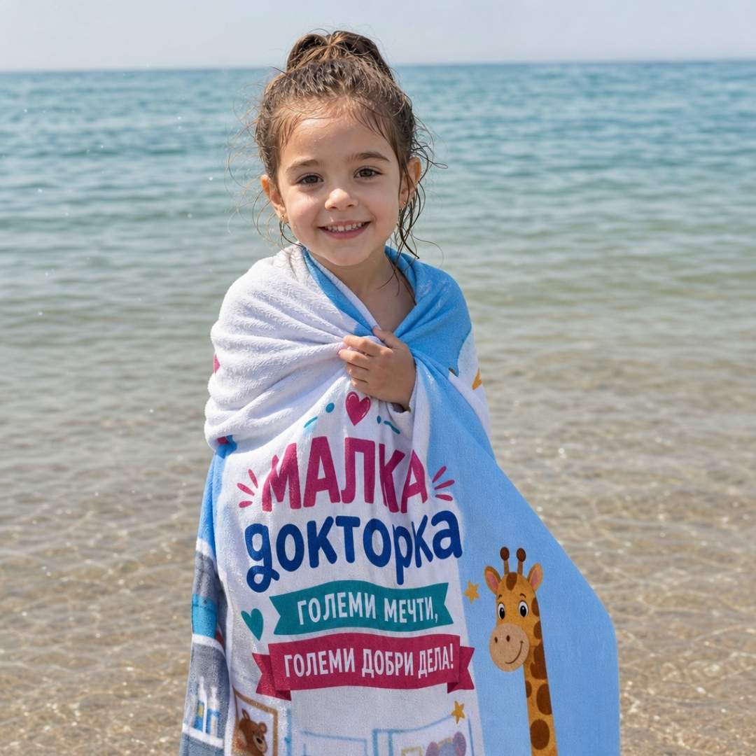 Малката Докторка – детска плажна хавлия със снимка