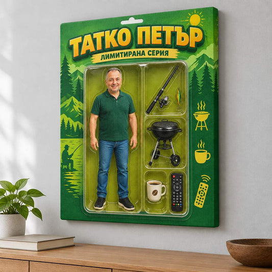 AI картина на канава „екшън фигура в кутия“ от ваша снимка, близък план на канавата