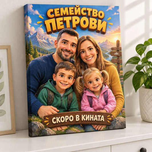 AI картина на канава „3D анимационен филмов постер“ от ваша снимка, близък план на канавата